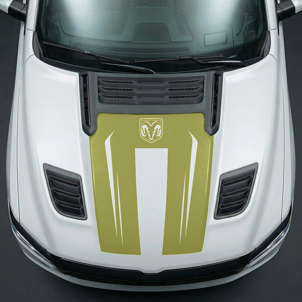 Hood Panel Decal/Sticker - Sleek Spear Cutout U-Shape with RAM Logo Graphic Kit - For Dodge Ram 2019-2025 - Premium Vinyl