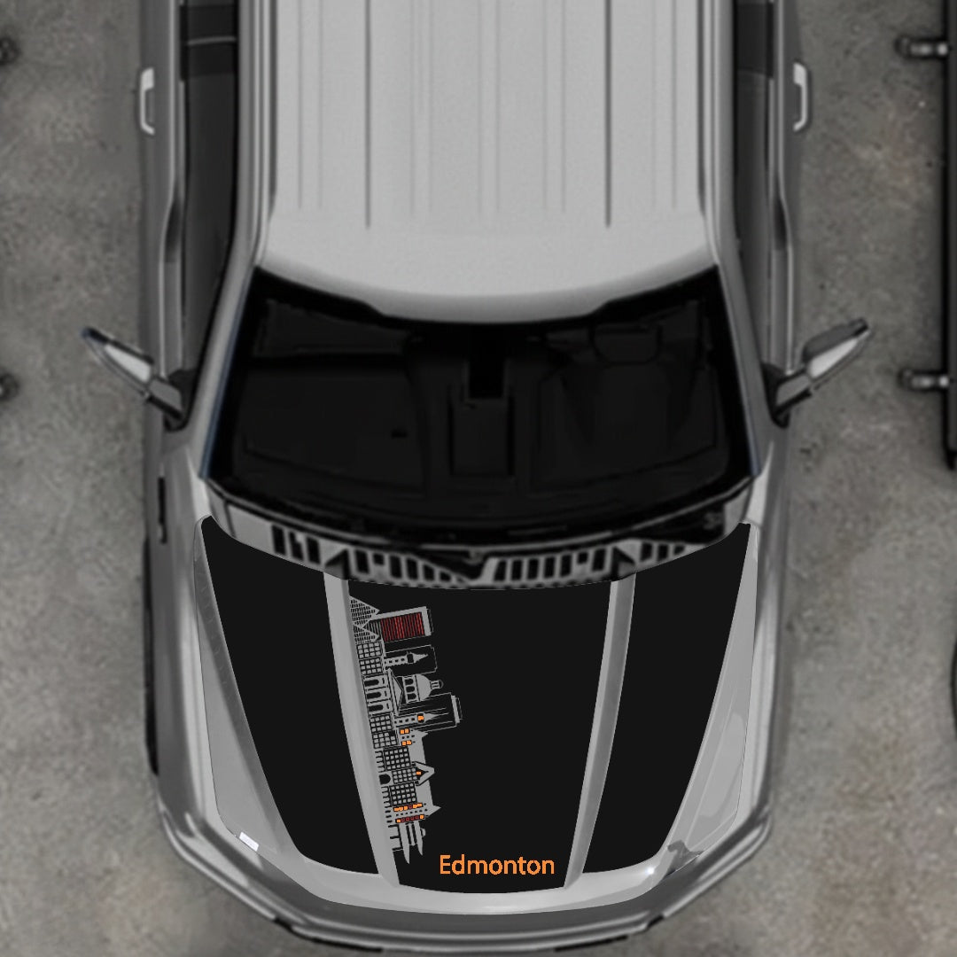 Hood Panel Decal/Sticker - Edmonton Skyline - Cut Graphic Kit - For Ford F-150 2020-2026 - Premium Vinyl