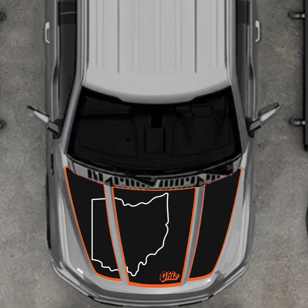 Hood Panel Decal/Sticker - Ohio - Cut - Border Graphic Kit - For Ford F-150 2020-2026 - Premium Vinyl