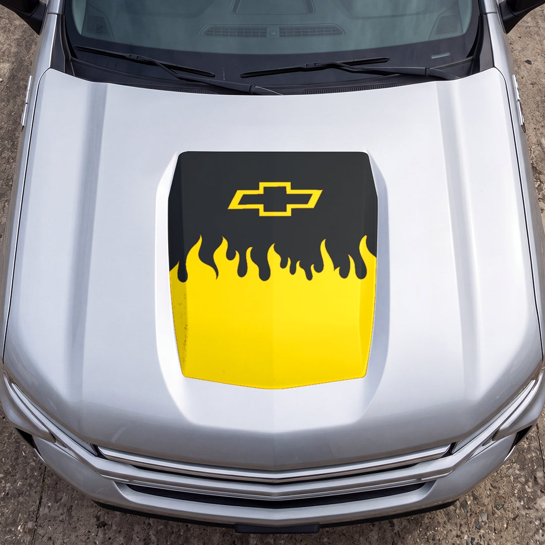 Hood Panel Decal/Sticker - Burning Flames Graphic Decal Graphic Kit - For Chevrolet Silverado 2019-2024 - Premium Vinyl