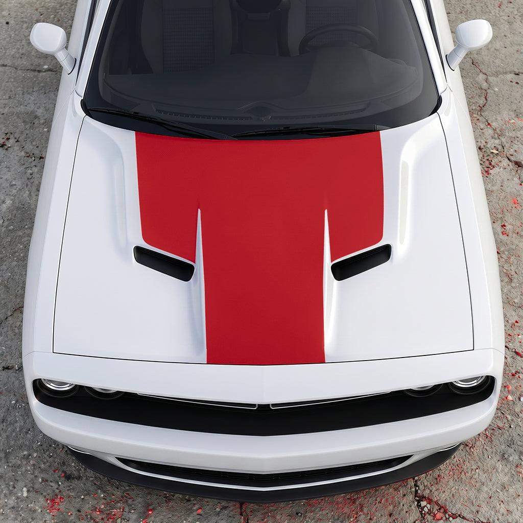 Hood Panel Decal/Sticker - The Foundation - Solid T-Shape - Matte Performance Trim Blackout Graphic Kit - For Dodge Challenger 2015-2024 - Premium Vinyl