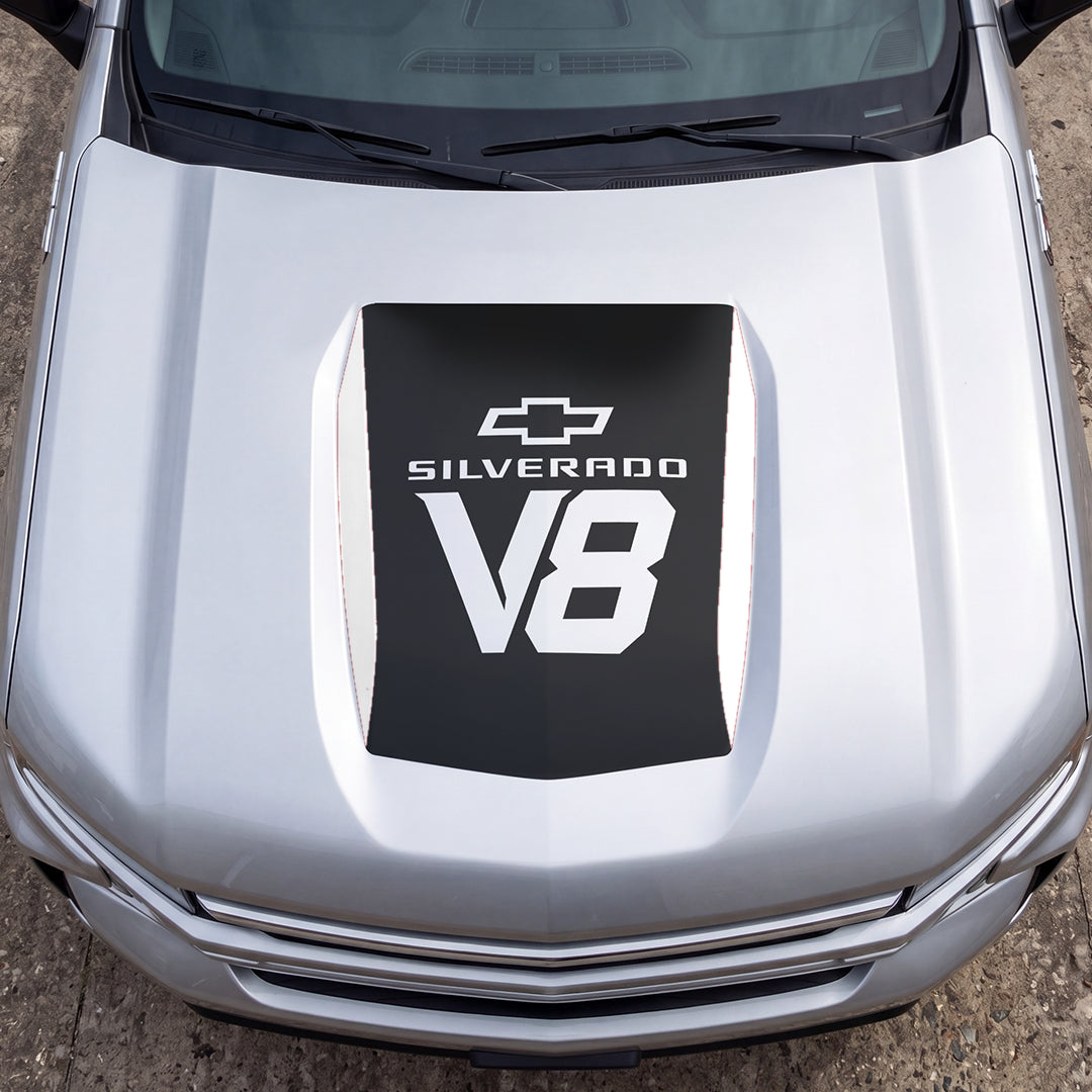Hood Panel Decal/Sticker - V8 Graphic Decal Graphic Kit - For Chevrolet Silverado 2019-2024 - Premium Vinyl