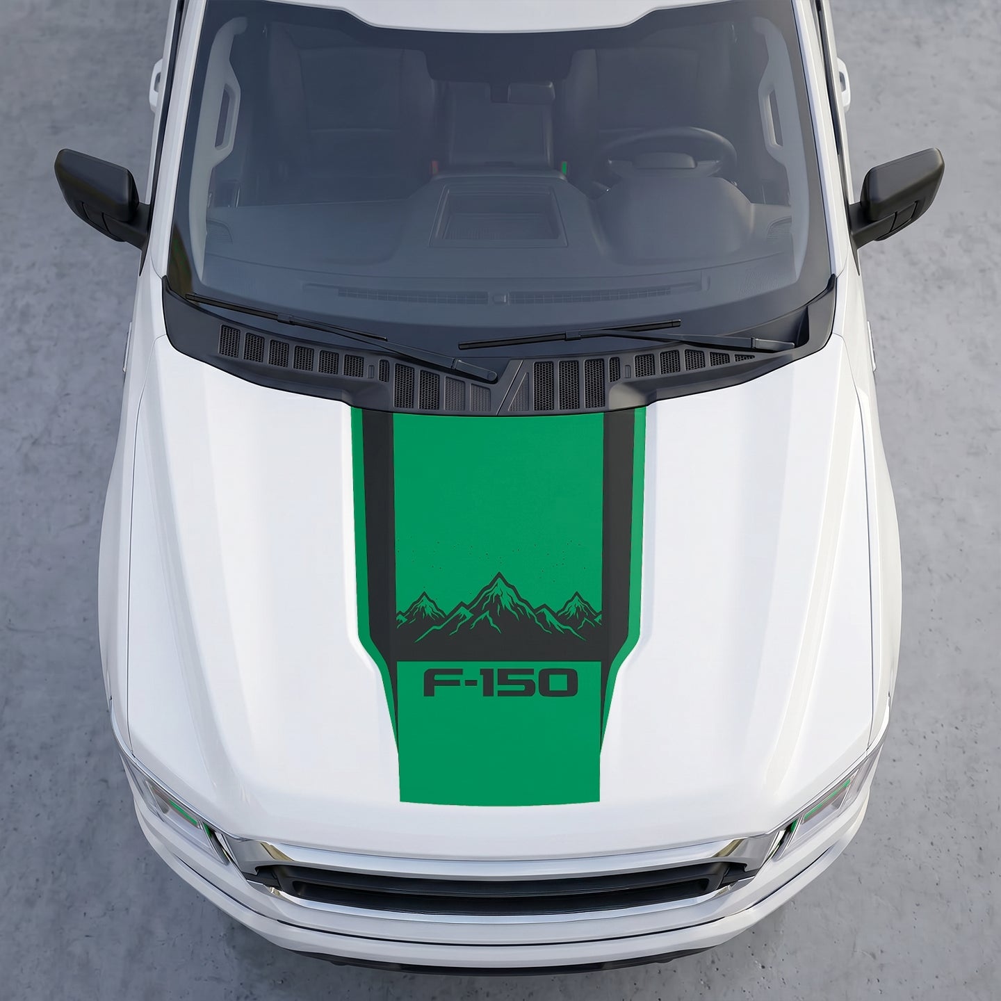 Hood Panel Decal/Sticker - Landscape Mountain Peak Hood Decal – Center Matte Black Stripe Vinyl Wrap Graphic Kit - For Ford F-150 F150 2015-2020 - Premium Vinyl