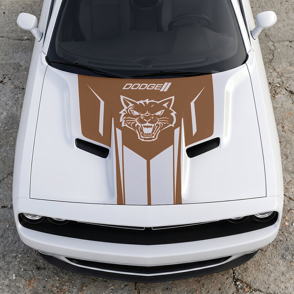 Hood Panel Decal/Sticker - Hellcat Frontal Assault Logo - Symmetrical Side-Accented Graphic Kit - For Dodge Challenger 2015-2024 - Premium Vinyl