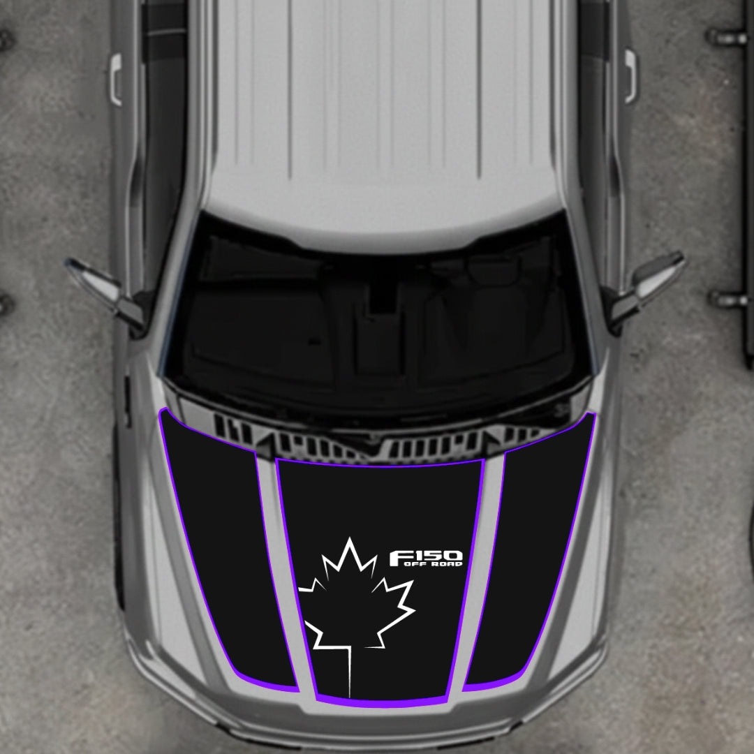 Hood Panel Decal/Sticker - Canada Style 2 - Cut - Border Graphic Kit - For Ford F-150 2020-2026 - Premium Vinyl