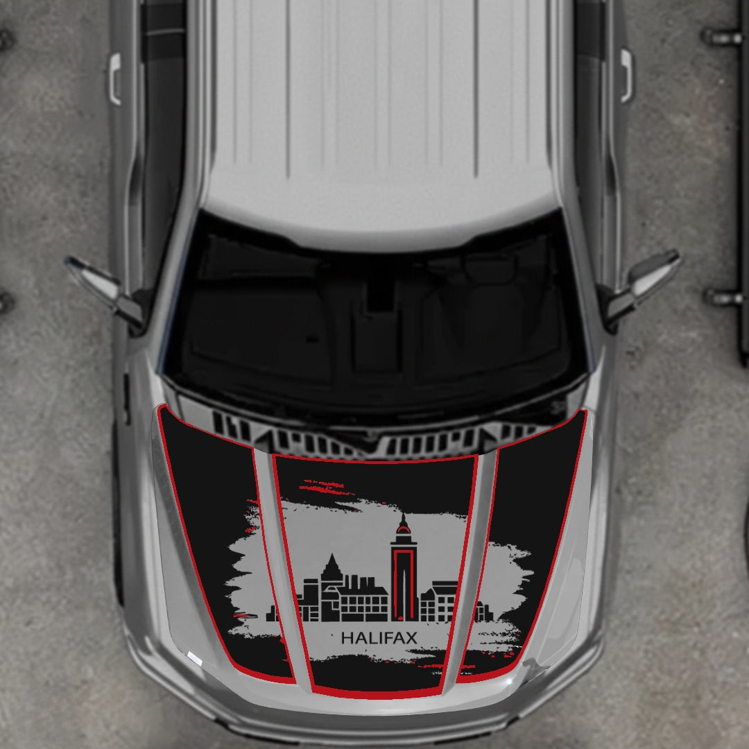 Hood Panel Decal/Sticker - Halifax - Cut - Border Graphic Kit - For Ford F-150 2020-2026 - Premium Vinyl