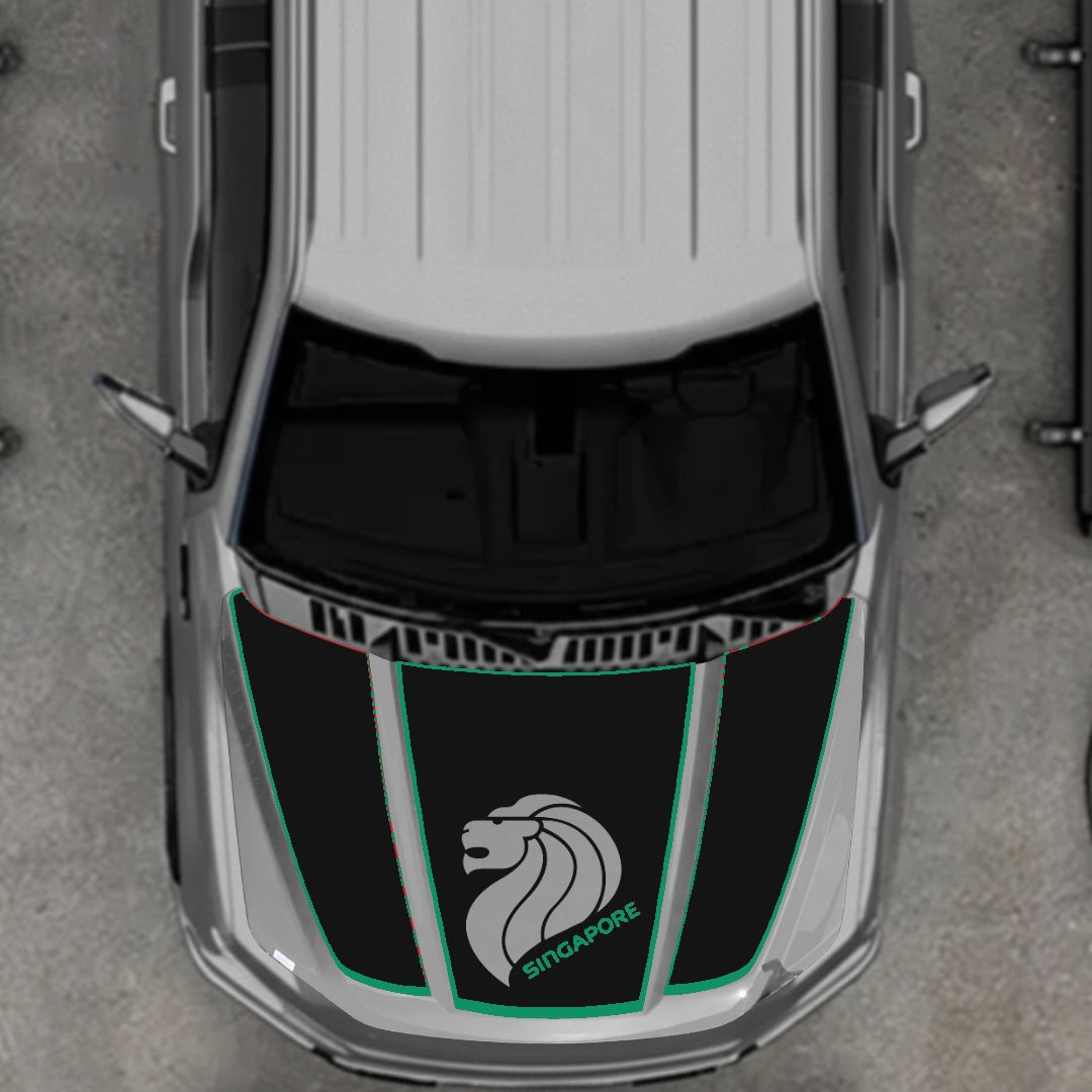 Hood Panel Decal/Sticker - Singapore - Cut  - Border Graphic Kit - For Ford F-150 2020-2026 - Premium Vinyl
