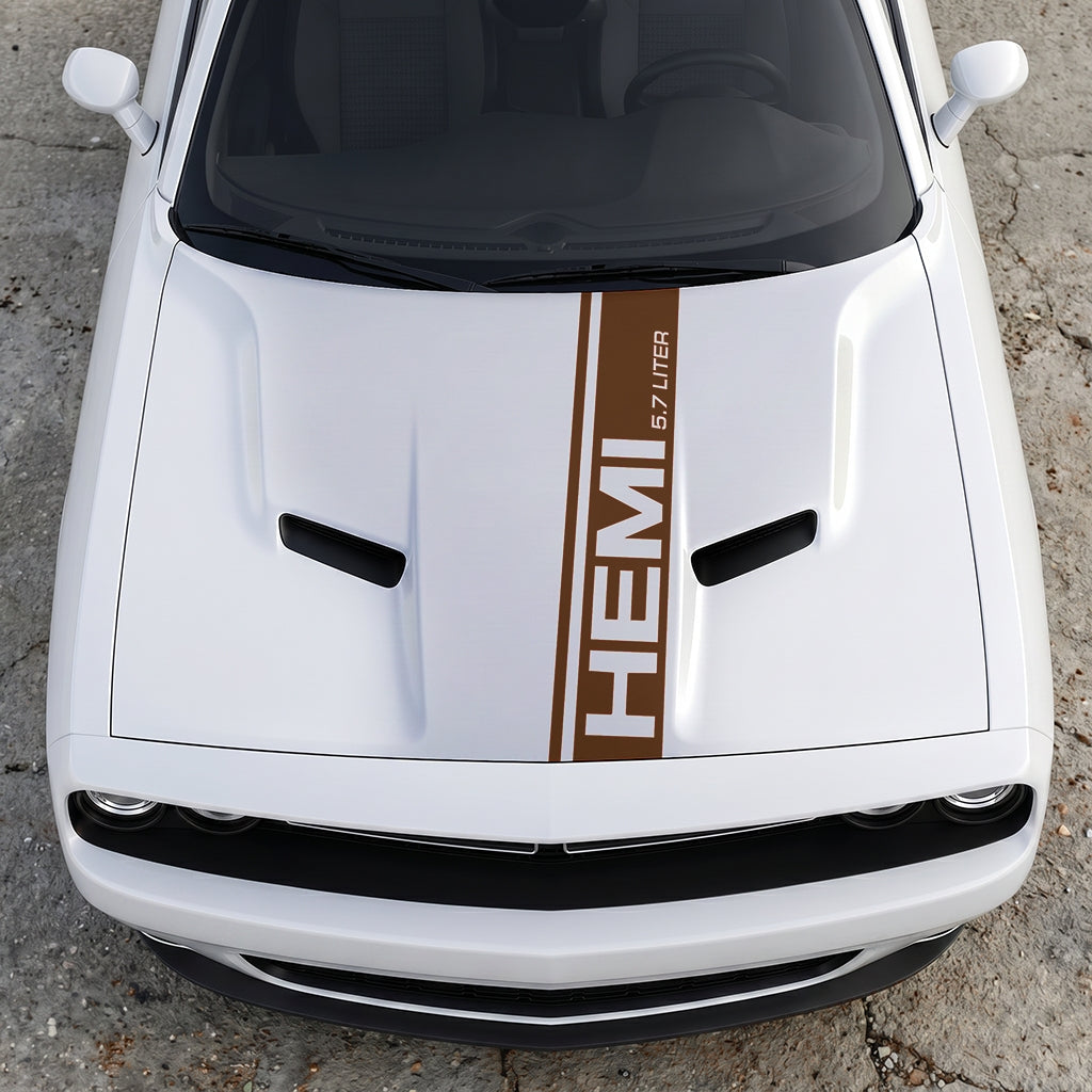 Hood Panel Decal/Sticker - HEMI 5.7 Liter Vertical Performance Stripe - Pillar Style Side-Hood Accent Vinyl Graphic Kit - For Dodge Challenger 2015-2024 - Premium Vinyl