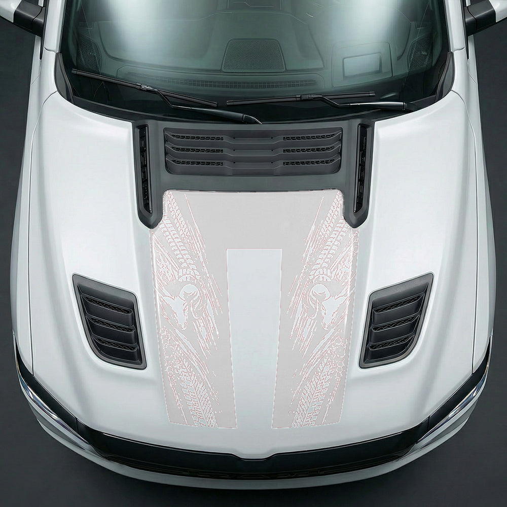 Hood Panel Decal/Sticker - Extreme Tread & Slash Ram Mascot U-Shape Graphic Kit - For Dodge Ram 2019-2025 - Premium Vinyl