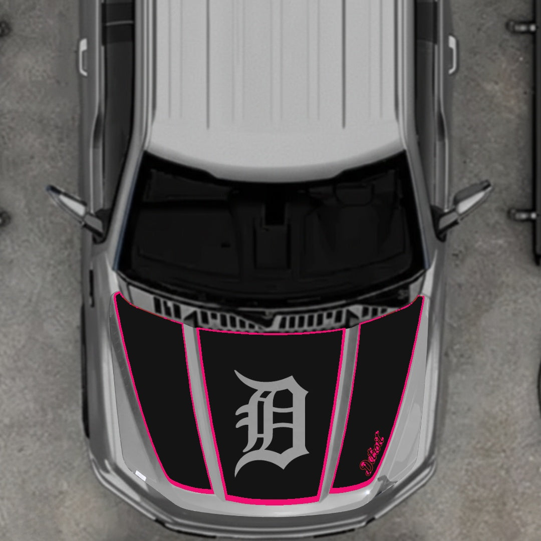 Hood Panel Decal/Sticker - Detroit Intial - Cut - Border Graphic Kit - For Ford F-150 2020-2026 - Premium Vinyl