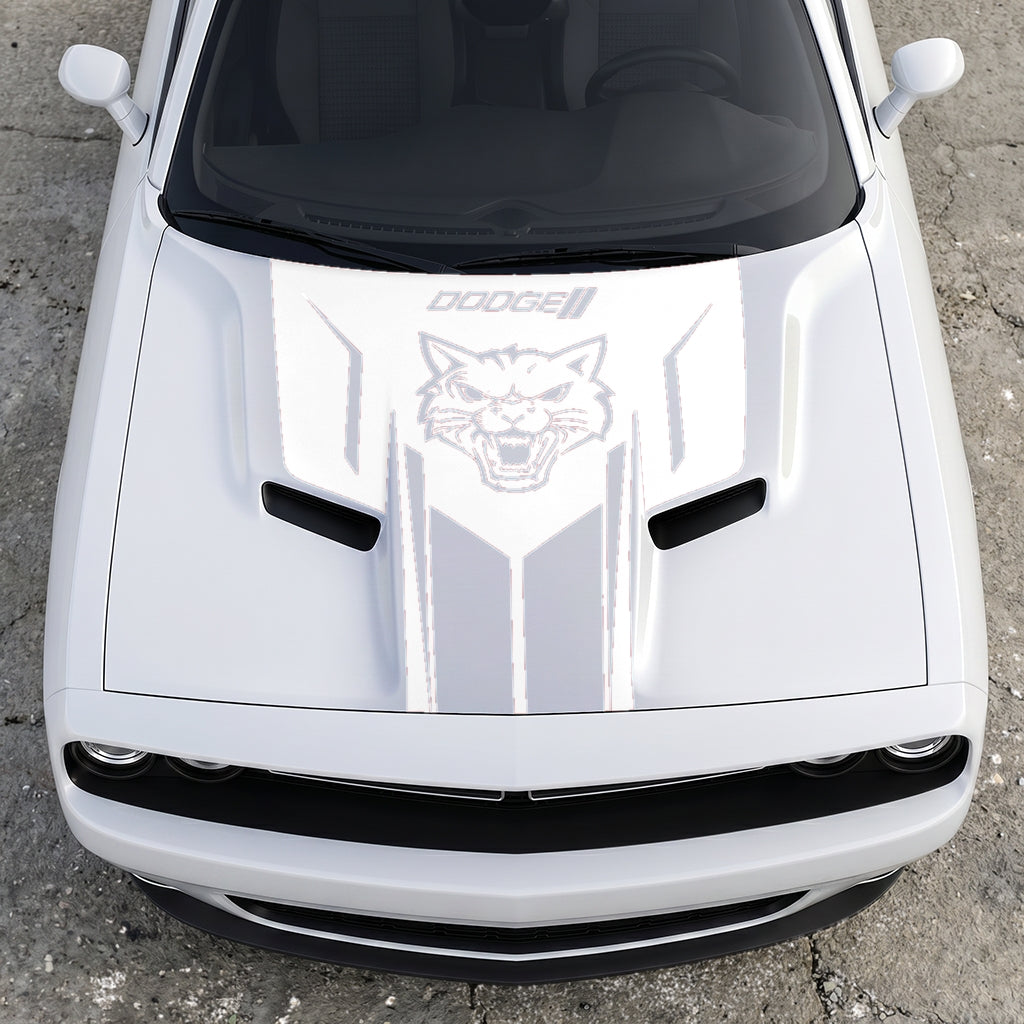 Hood Panel Decal/Sticker - Hellcat Frontal Assault Logo - Symmetrical Side-Accented Graphic Kit - For Dodge Challenger 2015-2024 - Premium Vinyl