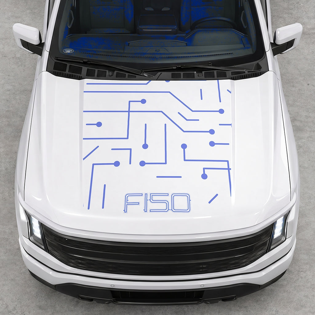 Hood Panel Decal/Sticker - Cut Electric Circuit Graphic Decal Graphic Kit - For FORD F-150 2015-2020 - Premium Vinyl