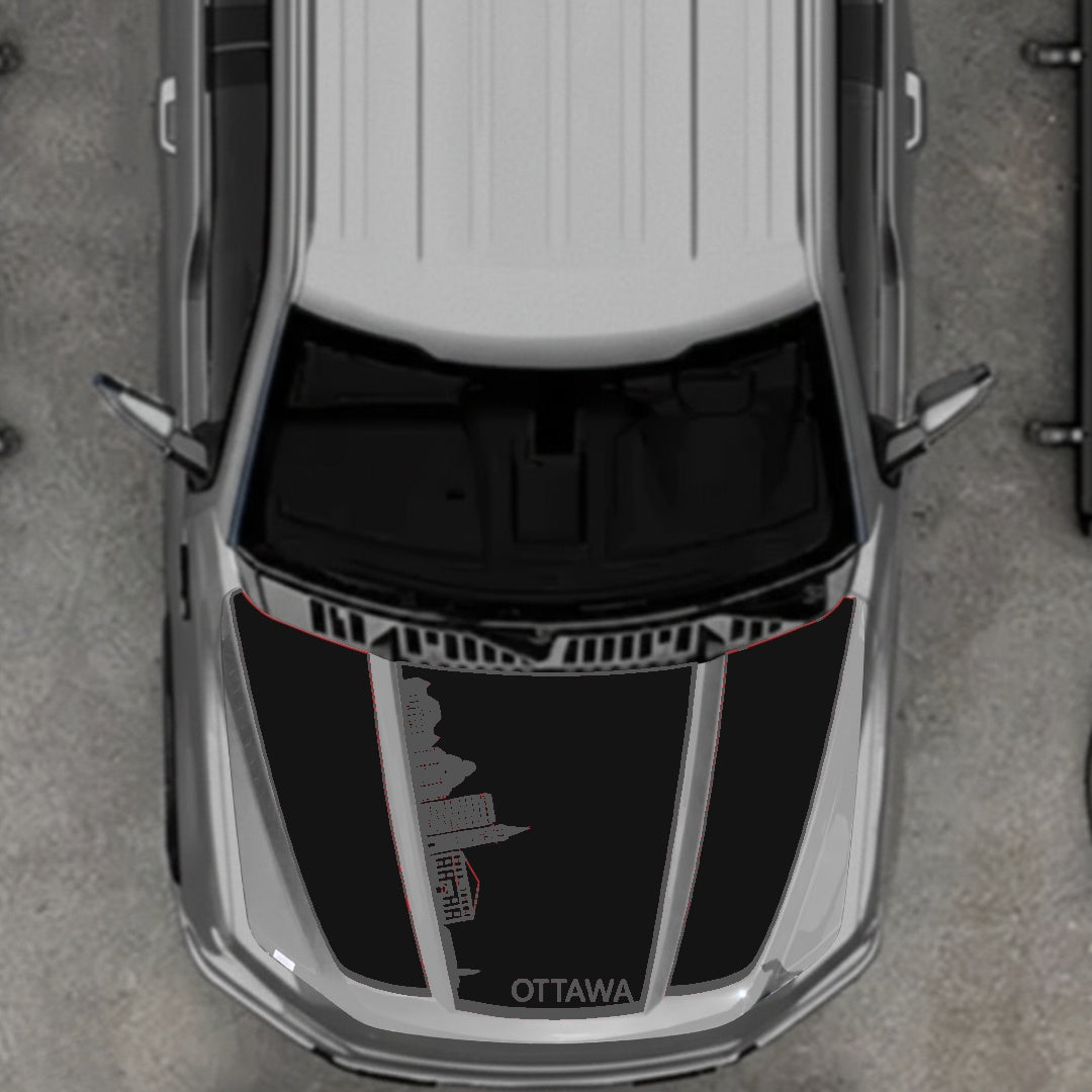 Hood Panel Decal/Sticker - Ottawa Skyline - Border Graphic Kit - For Ford F-150 2020-2026 - Premium Vinyl