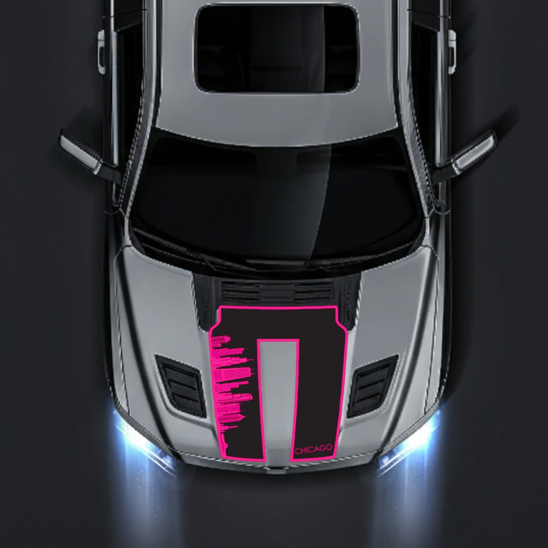 Hood Panel Decal/Sticker - Chicago Skyline - Border Graphic Kit - For Dodge RAM 1500 2019-2025 - Premium Vinyl