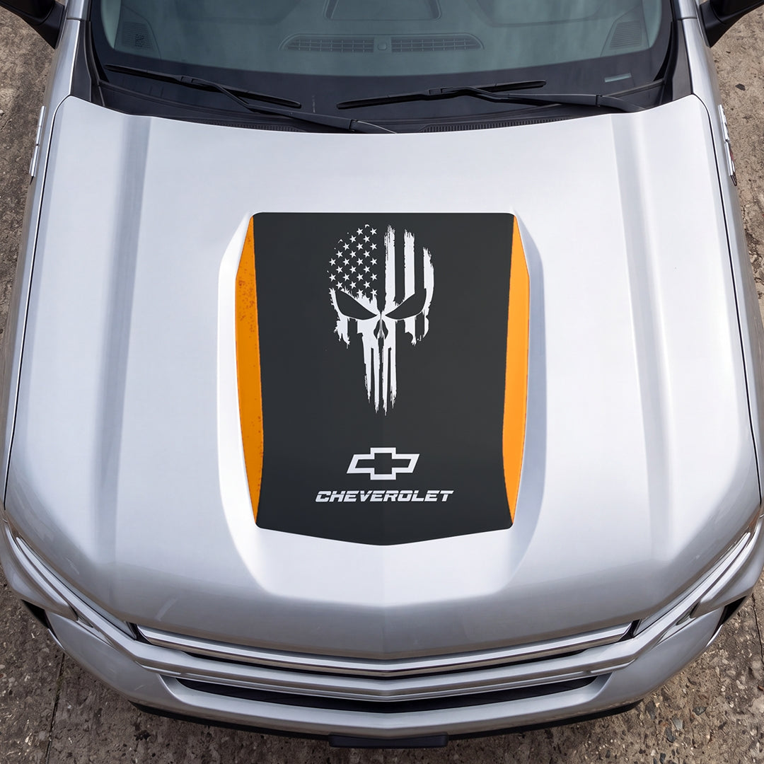 Hood Panel Decal/Sticker - American Punisher Graphic Decal Graphic Kit - For Chevrolet Silverado 2019-2024 - Premium Vinyl
