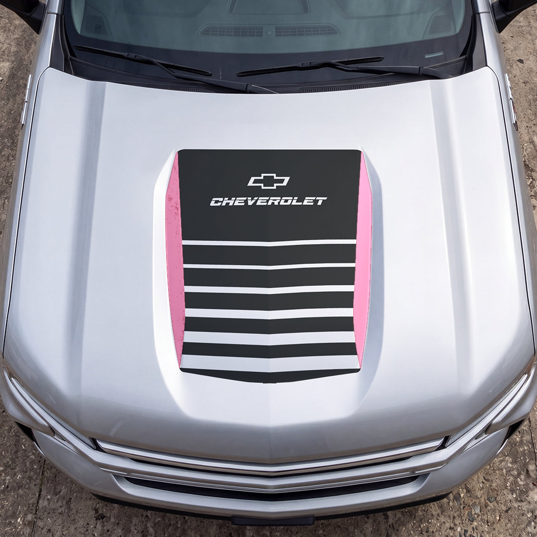 Hood Panel Decal/Sticker - Solid Wavy Border Graphic Decal Graphic Kit - For Chevrolet Silverado 2019-2024 - Premium Vinyl