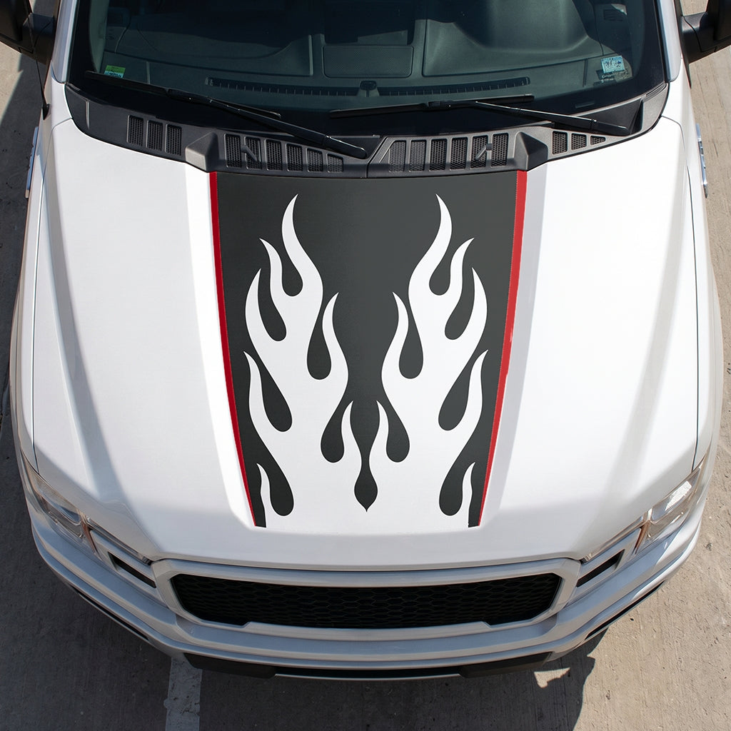Hood Panel Decal/Sticker - Twin Burning Flames Graphic Decal Graphic Kit - For Ford F-150 2015-2020 - Premium Vinyl