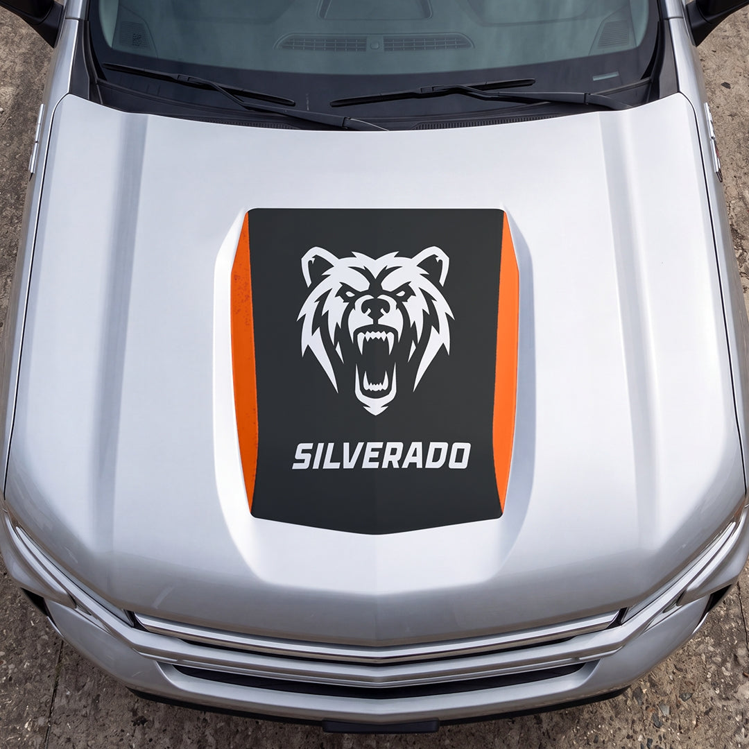 Hood Panel Decal/Sticker - Aggressive Bear Face Graphic Decal Graphic Kit - For Chevrolet Silverado 2019-2024 - Premium Vinyl