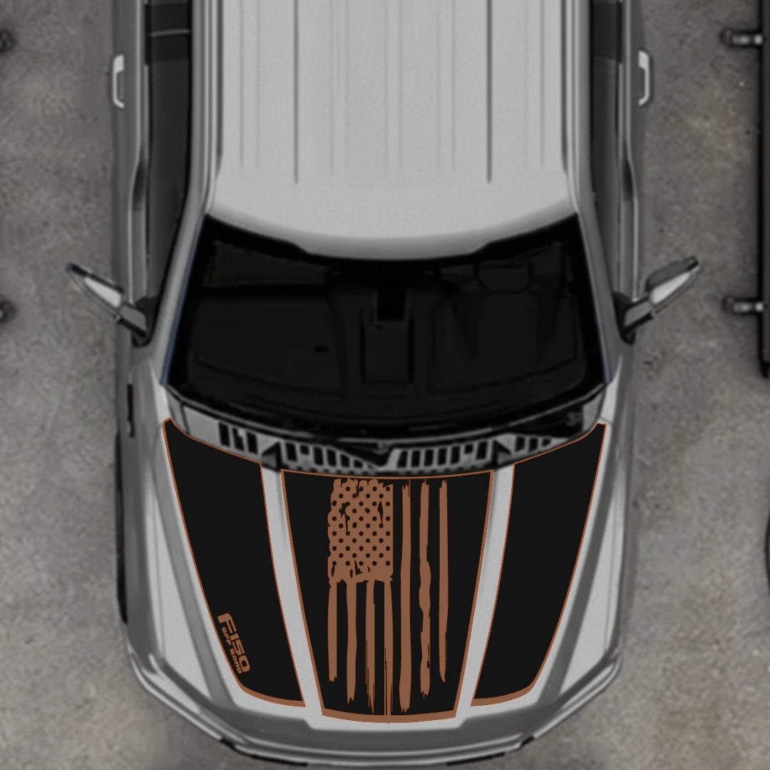 Hood Panel Decal/Sticker - USA Style 2 - Border Graphic Kit - For Ford F-150 2020-2026 - Premium Vinyl