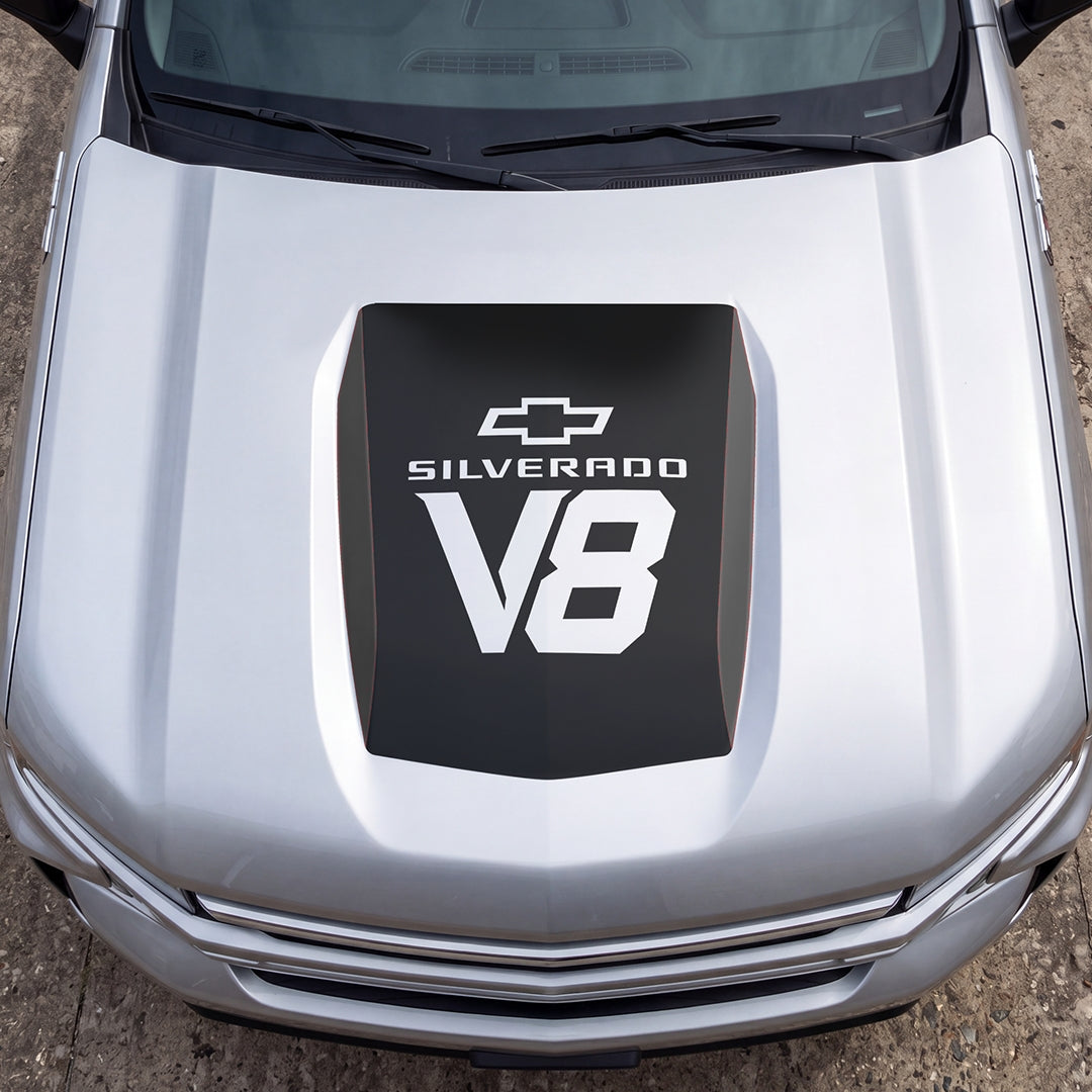 Hood Panel Decal/Sticker - V8 Graphic Decal Graphic Kit - For Chevrolet Silverado 2019-2024 - Premium Vinyl