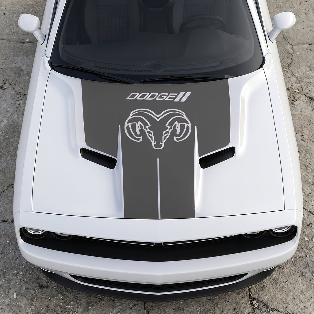 Hood Panel Decal/Sticker - Classic Ram Head Horns Up - Bold Dodge Branding Graphic Kit - For Dodge Challenger 2015-2024 - Premium Vinyl