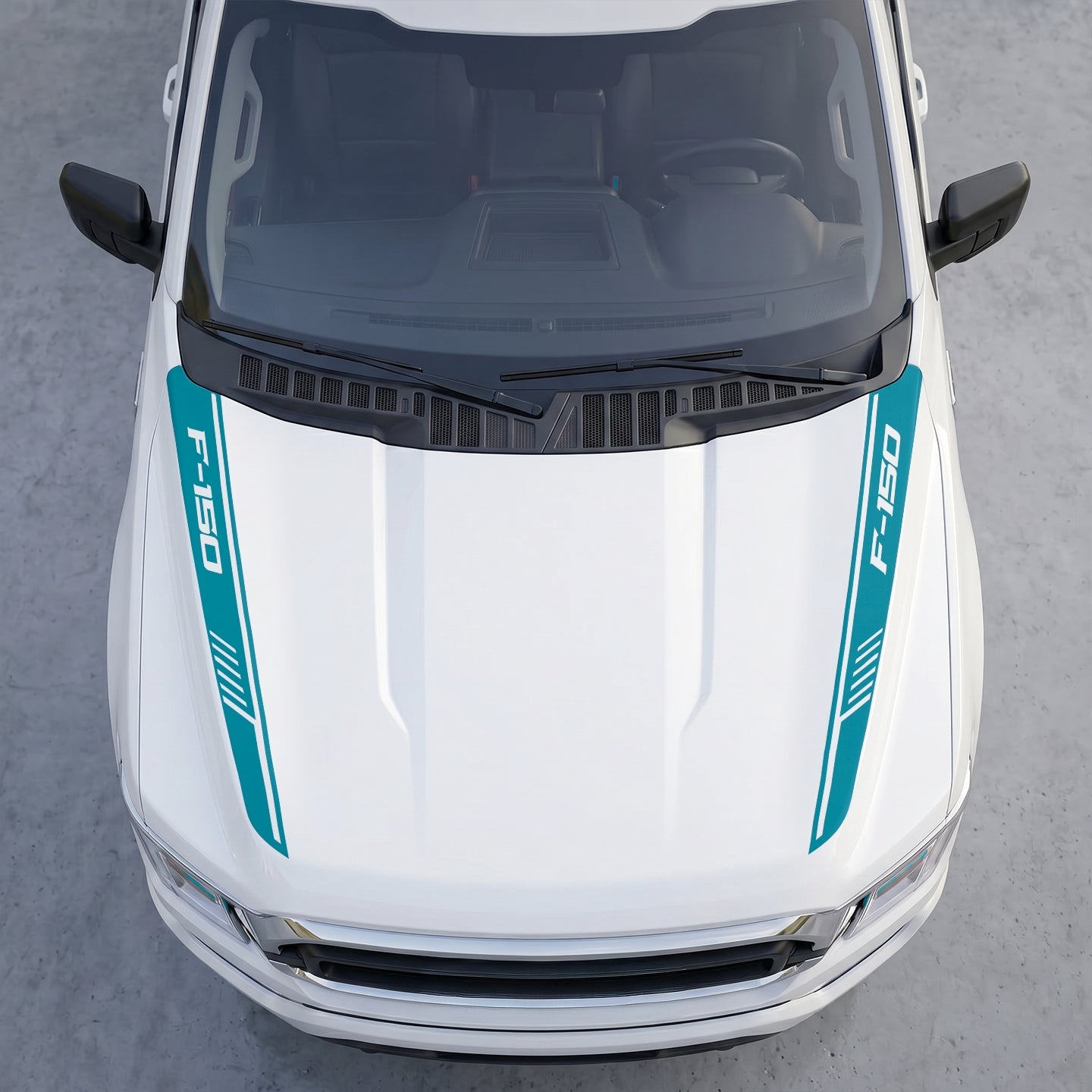 Hood Panel Decal/Sticker - Cowl Stripes with Hash Marks – Dual Side Outer Hood Vinyl Decals Graphic Kit - For Ford F-150 F150 2015-2020 - Premium Vinyl