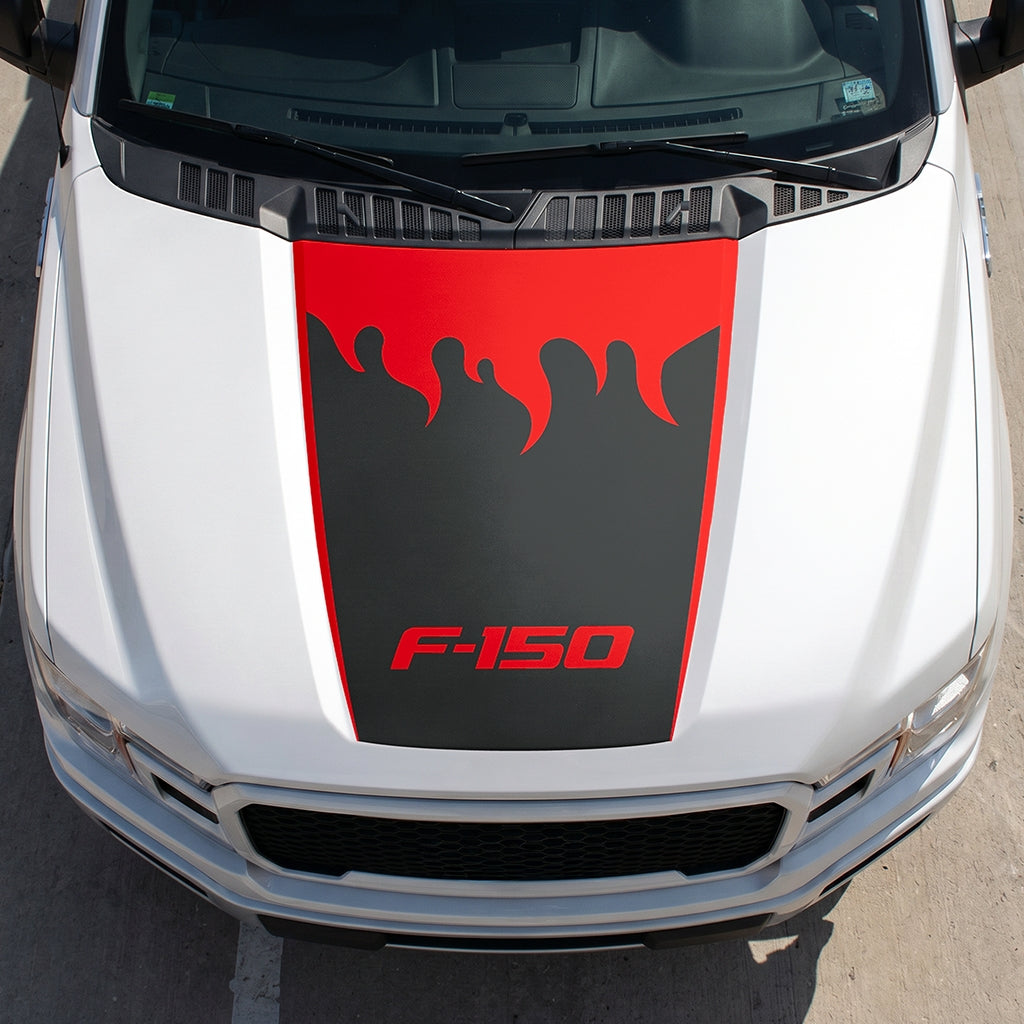 Hood Panel Decal/Sticker - Burning Flames Graphic Decal Graphic Kit - For Ford F-150 2015-2020 - Premium Vinyl