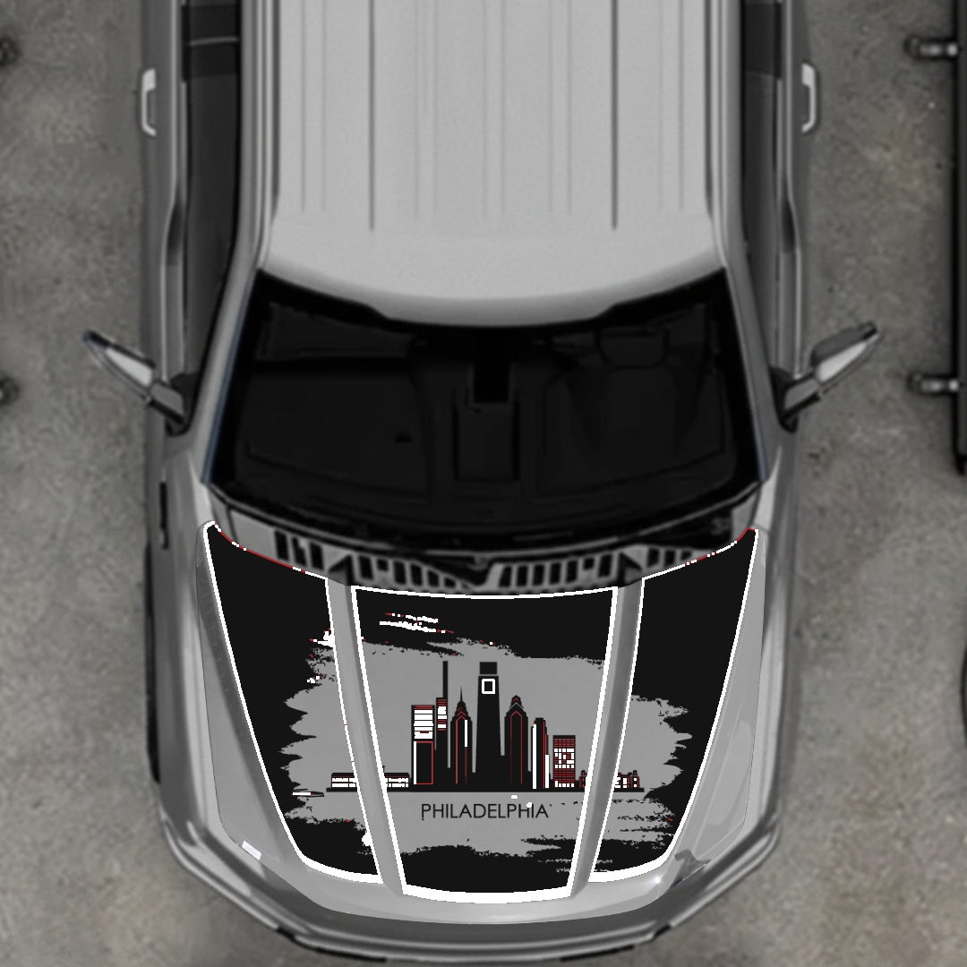 Hood Panel Decal/Sticker - Philadelphia - Cut - Border Graphic Kit - For Ford F-150 2020-2026 - Premium Vinyl