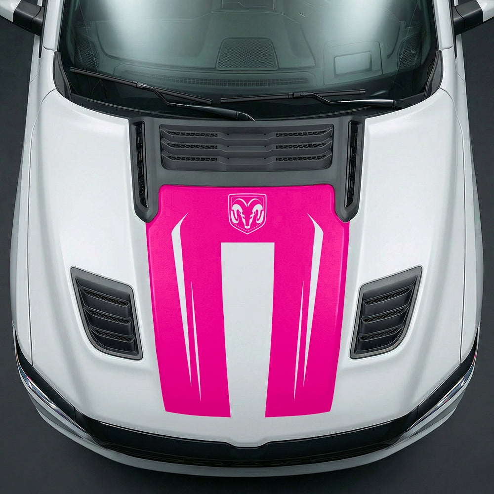 Hood Panel Decal/Sticker - Sleek Spear Cutout U-Shape with RAM Logo Graphic Kit - For Dodge Ram 2019-2025 - Premium Vinyl
