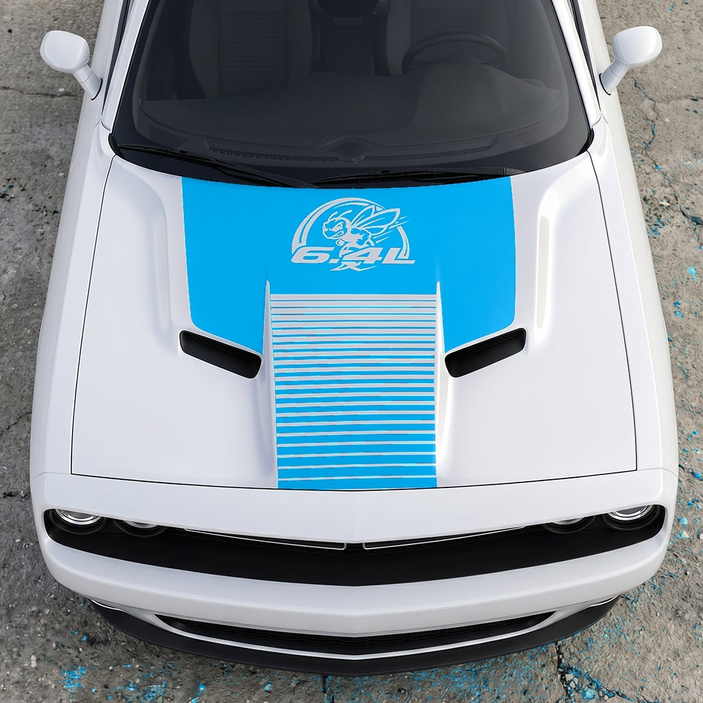 Hood Panel Decal/Sticker - Scat Pack 6.4L Bee Heritage Stripe - Custom Precision Cut Vinyl Overlay Graphic Kit - For Dodge Challenger 2015-2024 - Premium Vinyl
