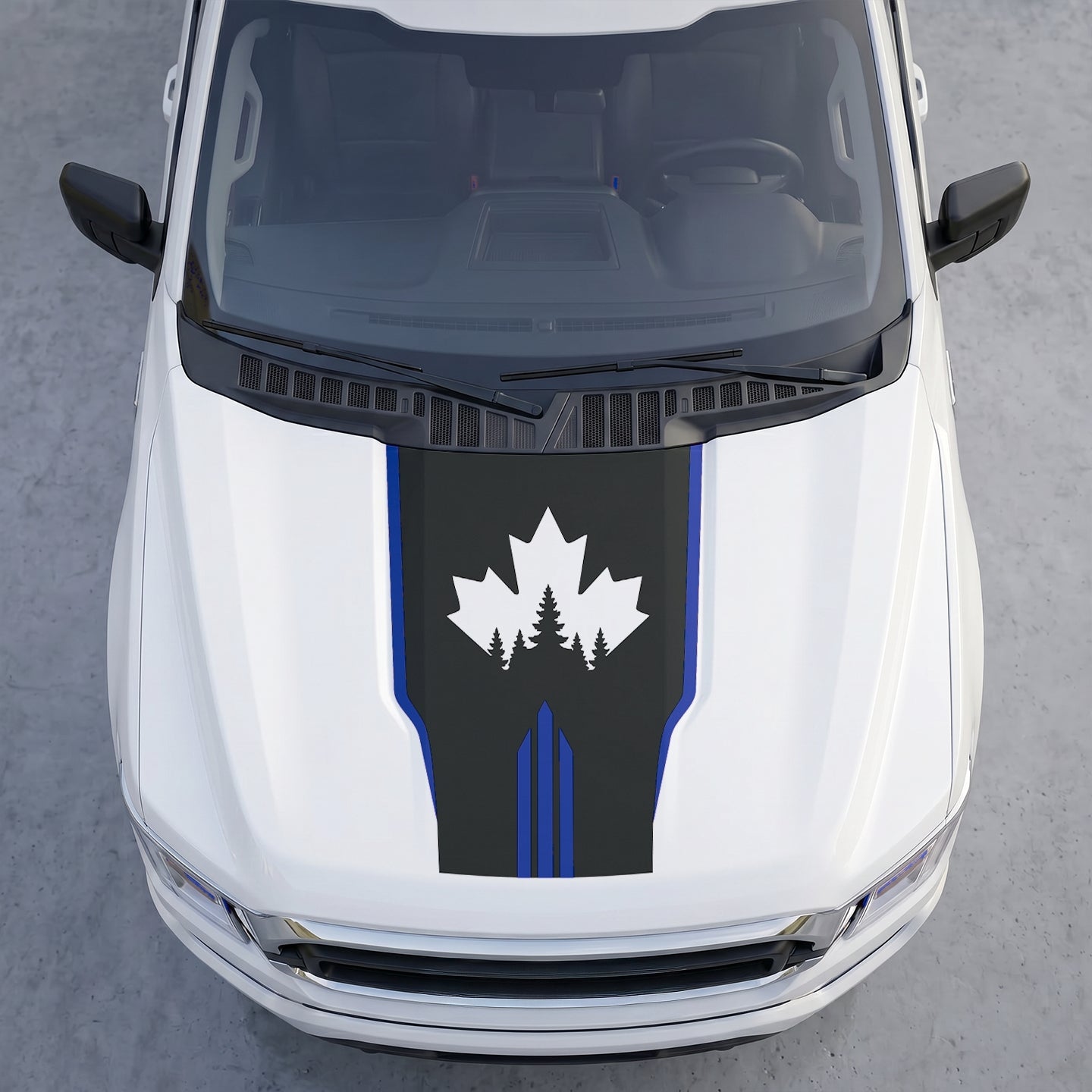 Hood Panel Decal/Sticker - Canadian Peak Hood Decal – Maple Leaf & Mountain Range Graphic Vinyl Wrap with Accent Stripes Graphic Kit - For Ford F-150 F150 2015-2020 - Premium Vinyl