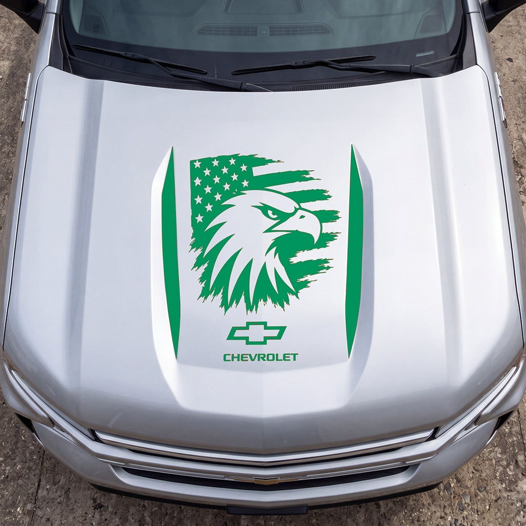 Hood Panel Decal/Sticker - Proud American Eagle Head Graphic Decal Graphic Kit - For Chevrolet Silverado 2019-2024 - Premium Vinyl