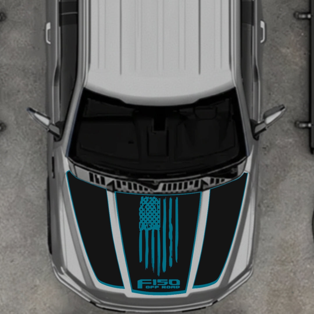 Hood Panel Decal/Sticker - USA Style 3 - Border Graphic Kit - For Ford F-150 2020-2026 - Premium Vinyl