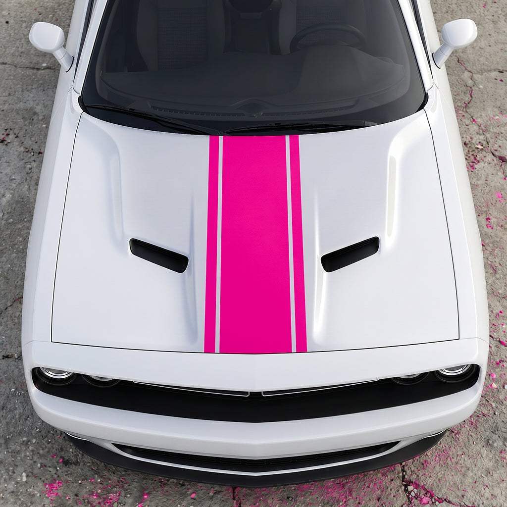 Hood Panel Decal/Sticker - Classic Rally Center Stripe - Dual-Pin Accent Hood & Trunk Racing Graphic Kit - For Dodge Challenger 2015-2024 - Premium Vinyl