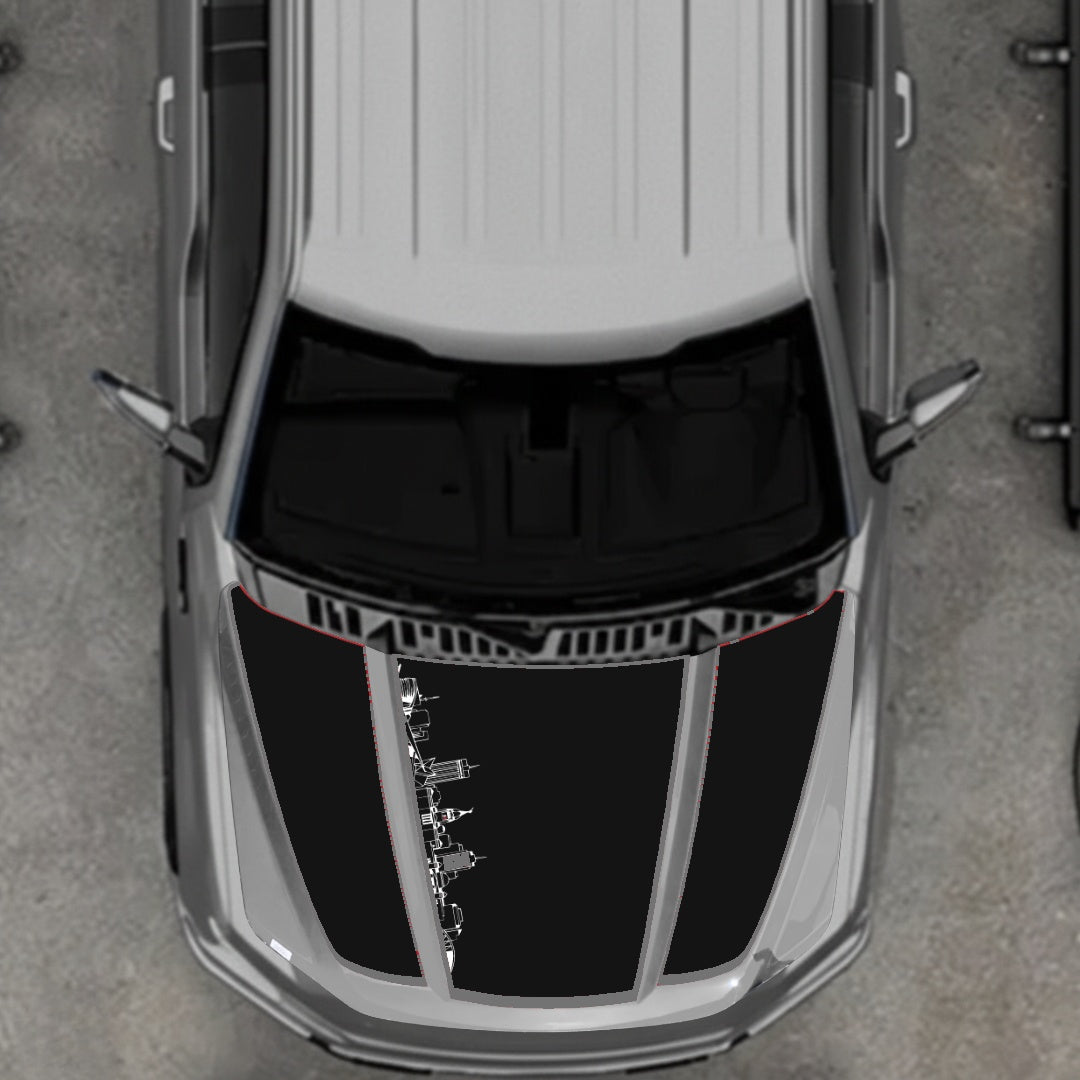 Hood Panel Decal/Sticker - Winnipeg Skyline - Cut - Border Graphic Kit - For Ford F-150 2020-2026 - Premium Vinyl
