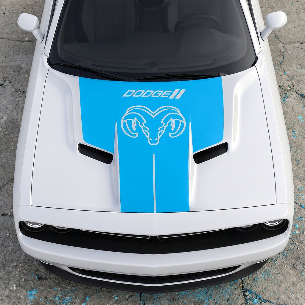 Hood Panel Decal/Sticker - Classic Ram Head Horns Up - Bold Dodge Branding Graphic Kit - For Dodge Challenger 2015-2024 - Premium Vinyl