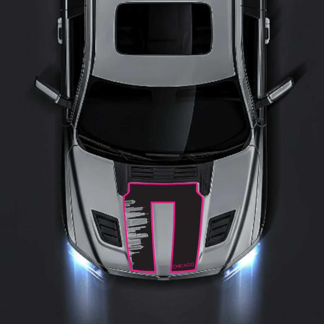 Hood Panel Decal/Sticker - Chicago Skyline - Cut - Border Graphic Kit - For Dodge RAM 1500 2019-2025 - Premium Vinyl