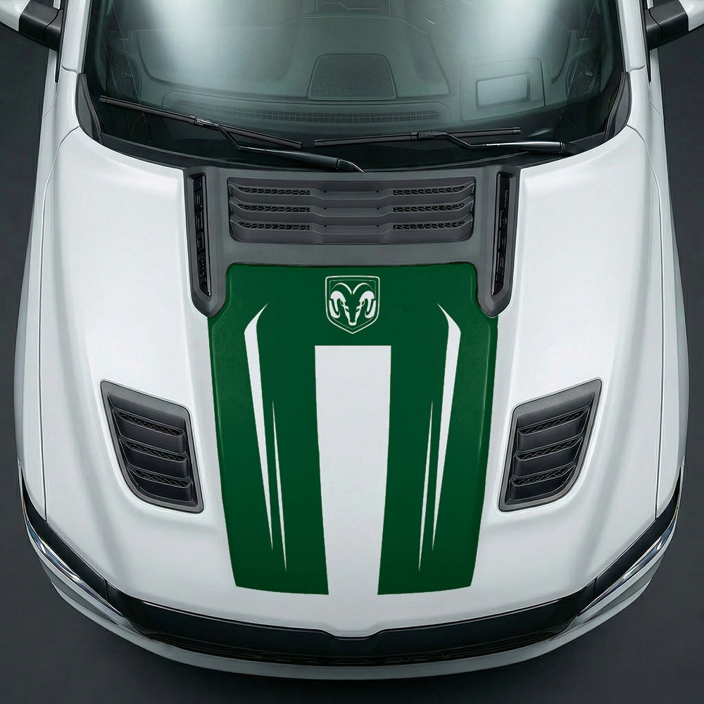 Hood Panel Decal/Sticker - Sleek Spear Cutout U-Shape with RAM Logo Graphic Kit - For Dodge Ram 2019-2025 - Premium Vinyl