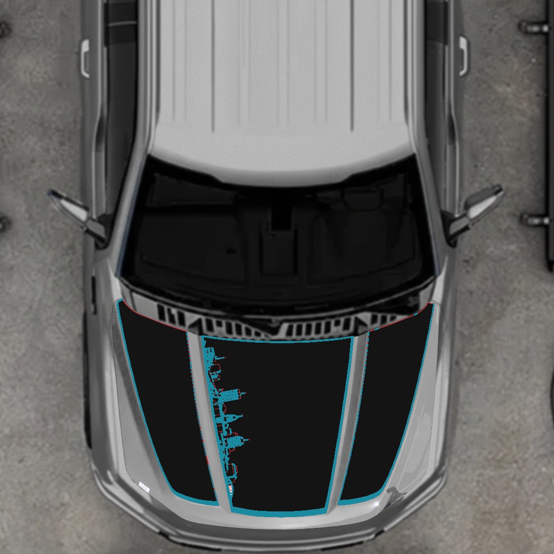 Hood Panel Decal/Sticker - Winnipeg Skyline - Border Graphic Kit - For Ford F-150 2020-2026 - Premium Vinyl
