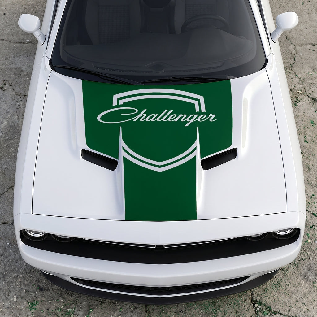 Hood Panel Decal/Sticker - Challenger Retro Script Shield - Vintage Style Crest Graphic Kit - For Dodge Challenger 2015-2024 - Premium Vinyl