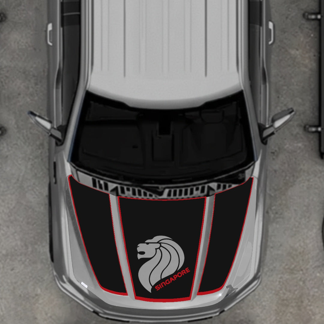 Hood Panel Decal/Sticker - Singapore - Cut  - Border Graphic Kit - For Ford F-150 2020-2026 - Premium Vinyl
