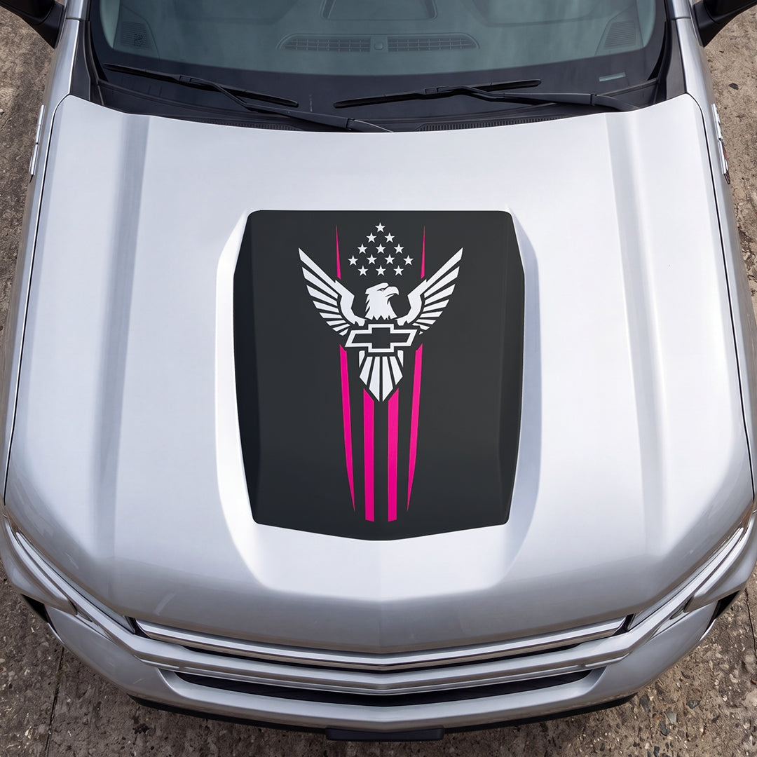 Hood Panel Decal/Sticker - Eagle with Stars Graphic Decal Graphic Kit - For Chevrolet Silverado 2019-2024 - Premium Vinyl