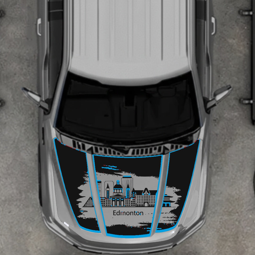 Hood Panel Decal/Sticker - Edmonton - Cut - Border Graphic Kit - For Ford F-150 2020-2026 - Premium Vinyl