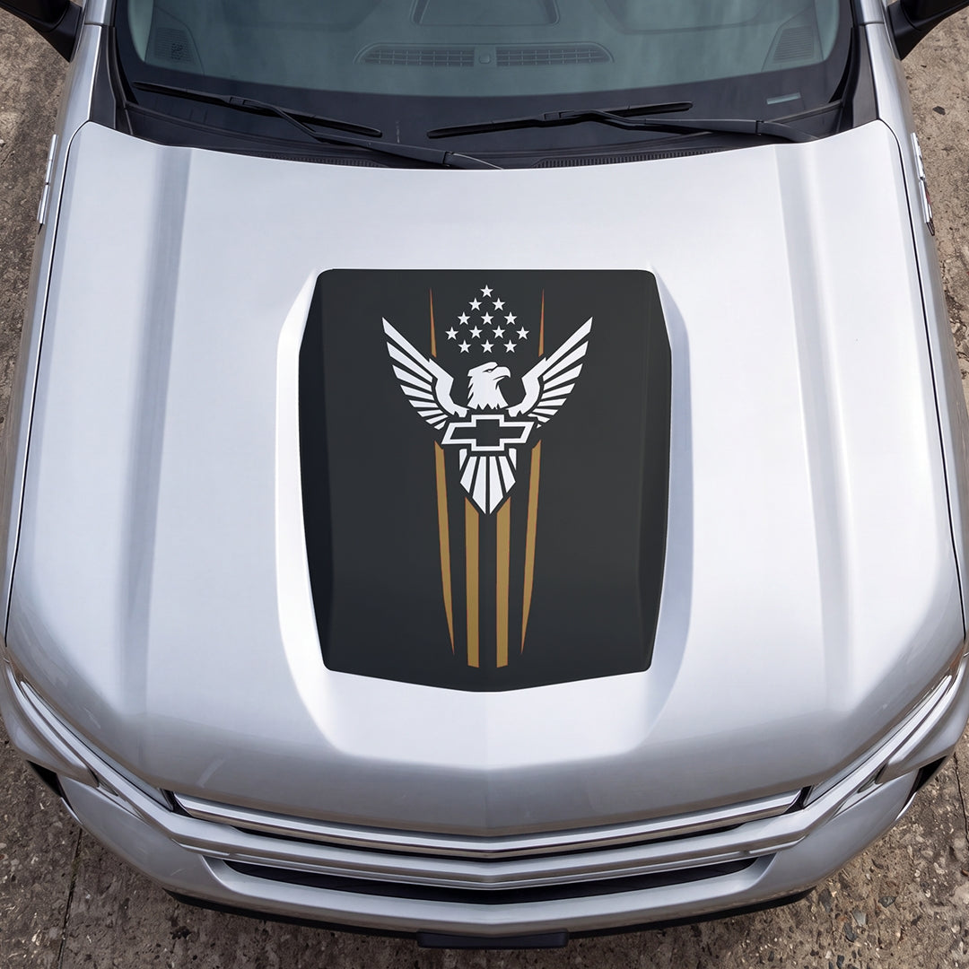 Hood Panel Decal/Sticker - Eagle with Stars Graphic Decal Graphic Kit - For Chevrolet Silverado 2019-2024 - Premium Vinyl