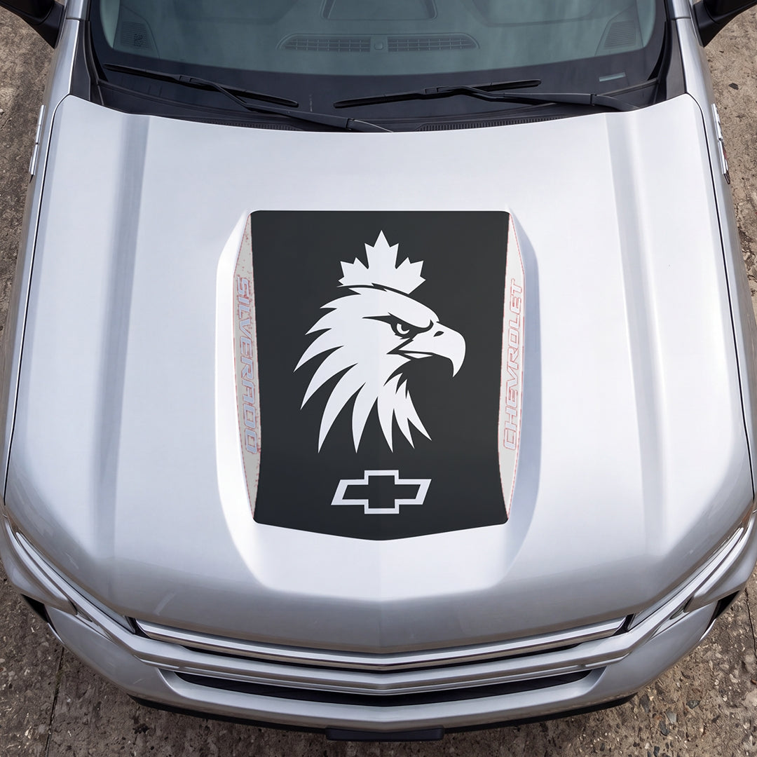 Hood Panel Decal/Sticker - Eagle Head with Maple Graphic Decal Graphic Kit - For Chevrolet Silverado 2019-2024 - Premium Vinyl