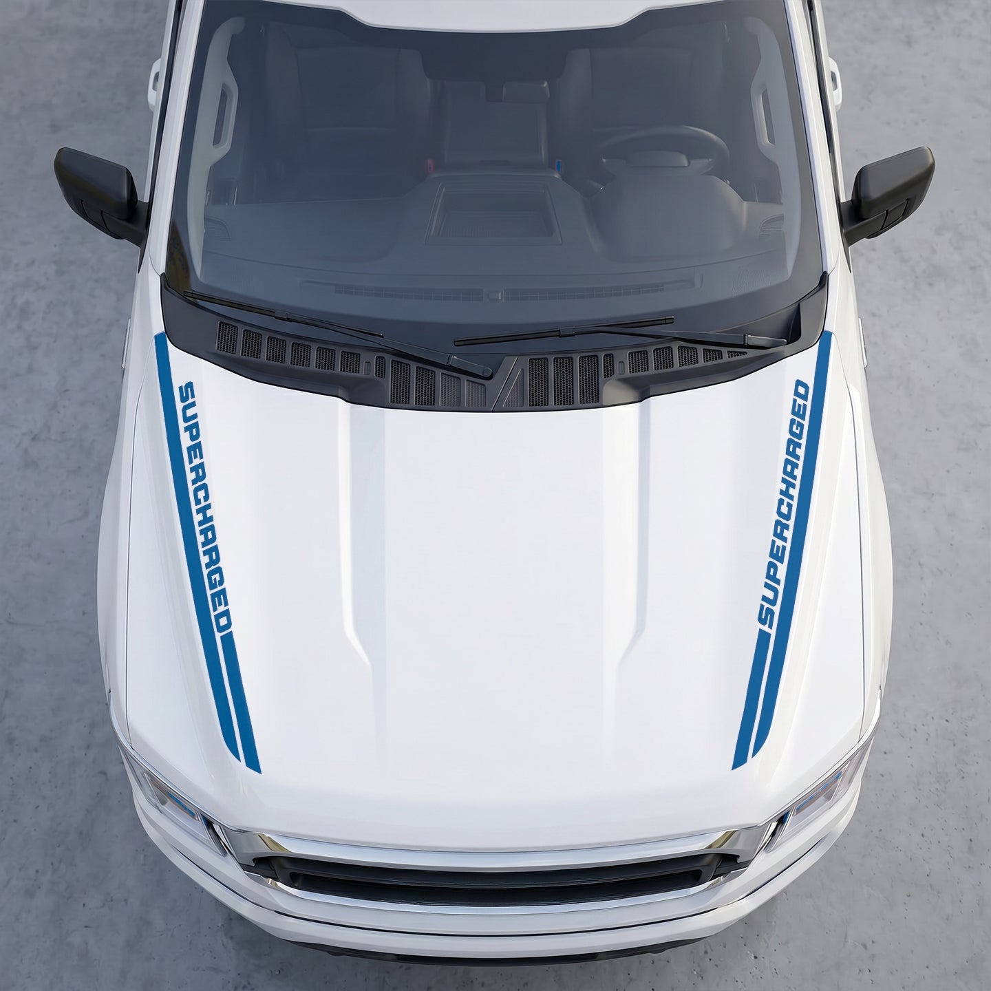 Hood Panel Decal/Sticker - Supercharged Edition  Hood Cowl Stripes – Dual Side Track Vinyl Decal Graphic Kit - For Ford F-150 F150 2015-2020 - Premium Vinyl