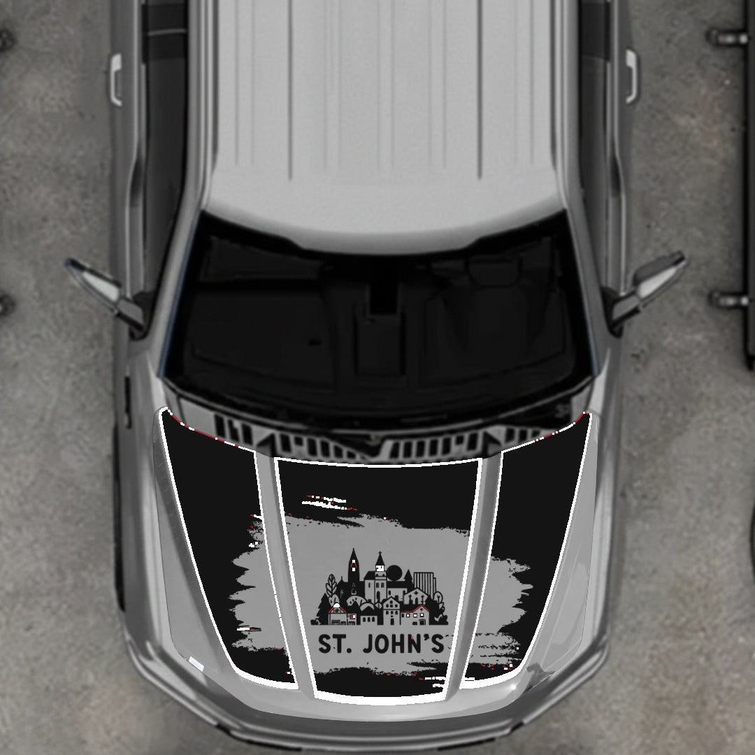 Hood Panel Decal/Sticker - St John's - Cut - Border Graphic Kit - For Ford F-150 2020-2026 - Premium Vinyl