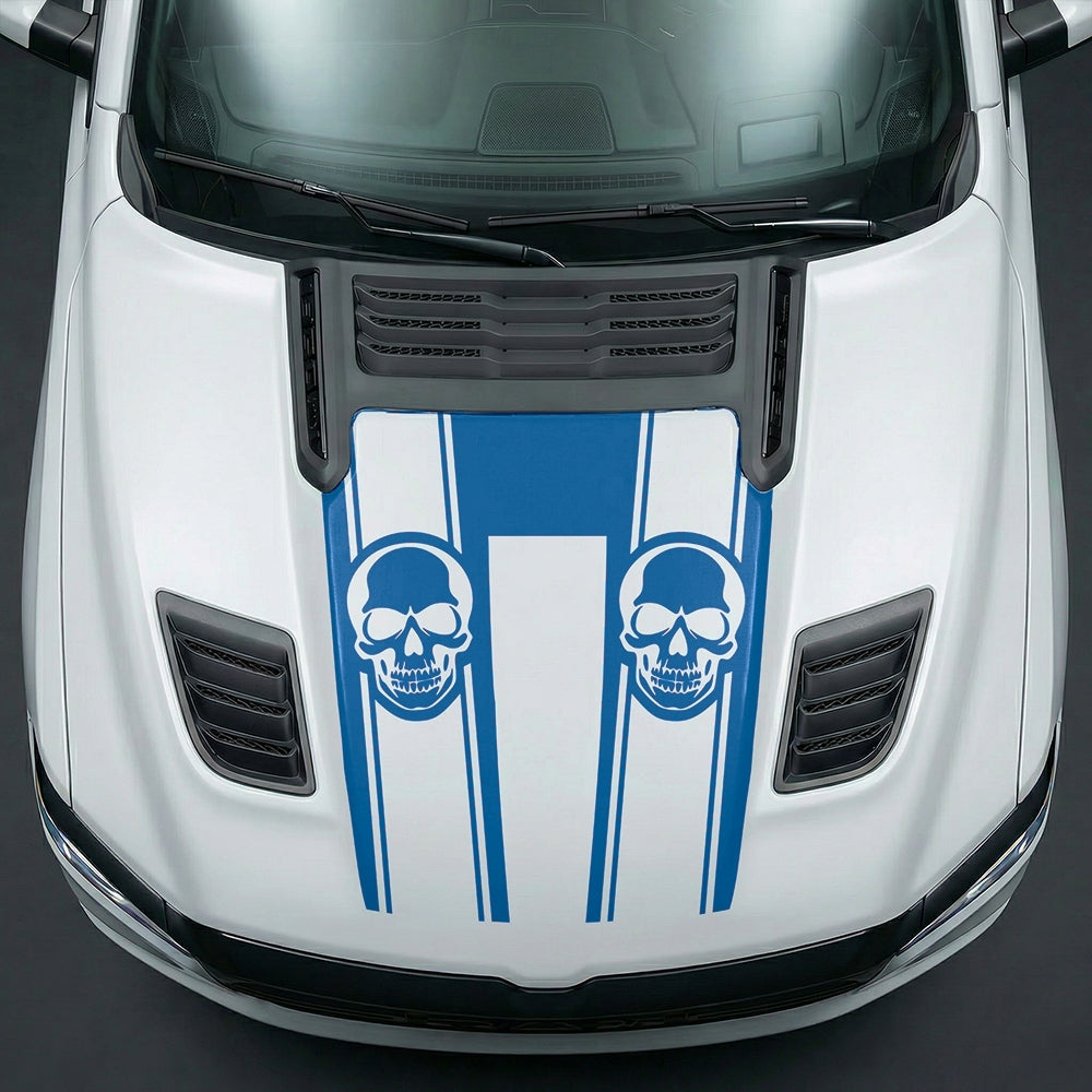 Hood Panel Decal/Sticker - Sinister Skull Racing Stripes U-Shape Graphic Kit - For Dodge Ram 2019-2025 - Premium Vinyl