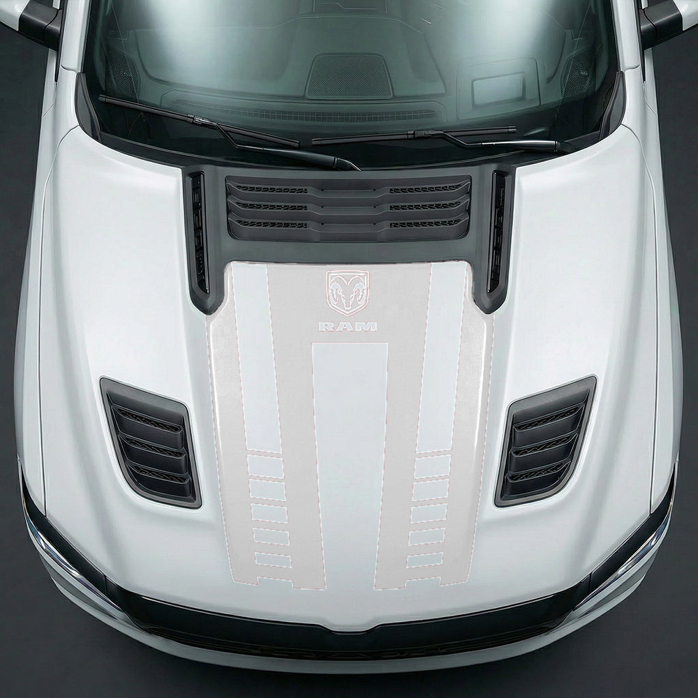 Hood Panel Decal/Sticker - Sport Strobe V-Stripes with Center RAM Logo Graphic Kit - For Dodge Ram 2019-2025 - Premium Vinyl