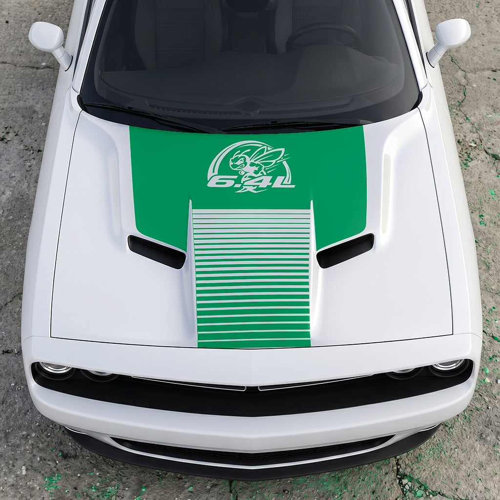 Hood Panel Decal/Sticker - Scat Pack 6.4L Bee Heritage Stripe - Custom Precision Cut Vinyl Overlay Graphic Kit - For Dodge Challenger 2015-2024 - Premium Vinyl
